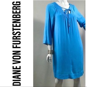 DVF 100% Silk Sky Blue Summer Dress - Size 8